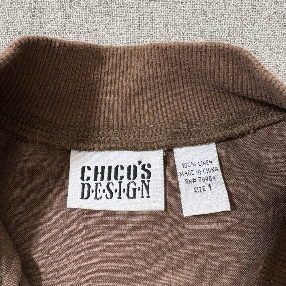 Chicos Design Jacket Women 1 Small Brown Linen Zip Up Bomber - Picture 4 of 5